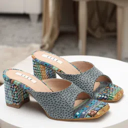 ELLE Printed Open Toe Block Heels-13