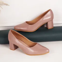 DressBerry Nude-Coloured Pointed Toe Block Pumps-32