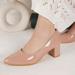 DressBerry Nude-Coloured Pointed Toe Block Pumps-13