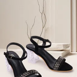 TWIN TOES Embellished Open Toe Block Heels-14