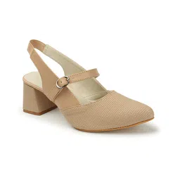 ICONICS Textured Pointed Toe Block Heeled Pumps image 3
