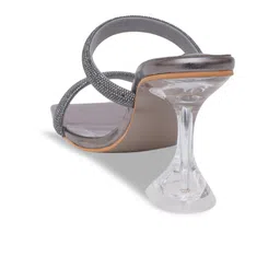 Sherrif Shoes Grey Embellished Party Block Heels image 2