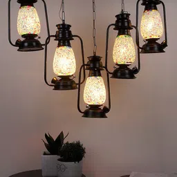 Devansh White & Red Mosaic design Lantern Ceiling Lamp image 4