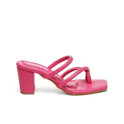 GNIST Pink Block Open Back Slip On Mid-Top Sandals Heels image 2