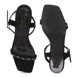 Truffle Collection Embellished Open Toe Backstrap Suede Block Heels image 4