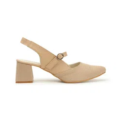 ICONICS Textured Pointed Toe Block Heeled Pumps image 5