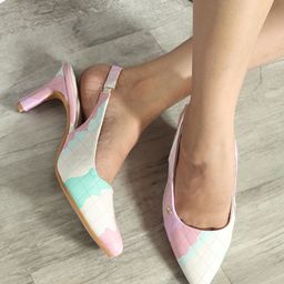 ELLE Pink Printed Work Kitten Pumps-10