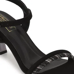 Truffle Collection Embellished Open Toe Backstrap Suede Block Heels image 5