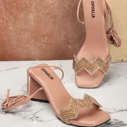 OPHELIA Embellished Open Toe Block Heel Gladiators image 3