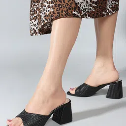 TRASE Textured Open Toe Block Heels image 2