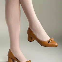 Shezone Bow Detail Block Heel Pumps-35