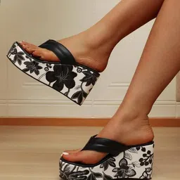 Shoetopia Floral Printed Open Toe Wedges-6