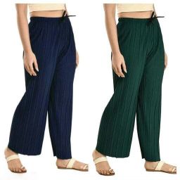 Pack of 2 Women Regular Fit Blue, Green Crepe Trousers-image-35