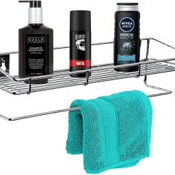 Stainless Steel Multipurpose Bathroom Shelf/Rack with Towel Rod Stainless Steel Wall Shelf-image-46