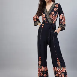 StyleStone Women Navy Blue & Red Floral Printed Basic Jumpsuit-14