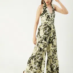 Moomaya Halter Neck Printed Basic Jumpsuit With Tired & smocked Details-picture-10
