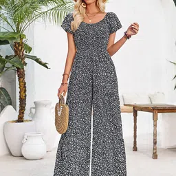 StyleCast Black Printed Gathers Basic Jumpsuit-57