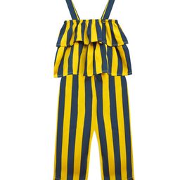 A T U N Girls Yellow & Navy Blue Striped Basic Jumpsuit with Ruffles-image-99