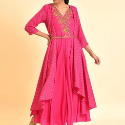 W Floral Printed V-Neck Tie & Up Fit & Flare Dress-picture-22