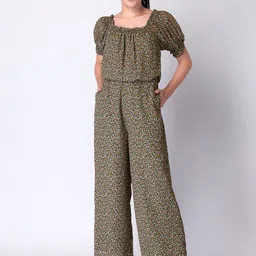 FabAlley Squre Neck Floral Printed Puff Sleeve Basic Jumpsuit-15