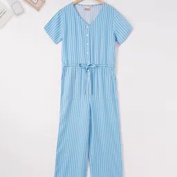 edheads Girls Blue & White Striped Basic Jumpsuit-image-98