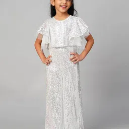 LIL DRAMA Girls Self Design Sequinned Ruffles Jumpsuit-picture-48
