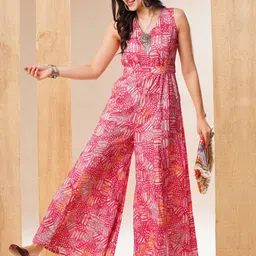 Globus Printed V-Neck Basic Jumpsuit-27