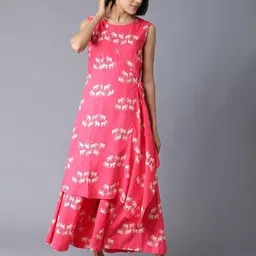 W Pink & Off-White Printed Ethnic Layered Basic Jumpsuit-picture-19