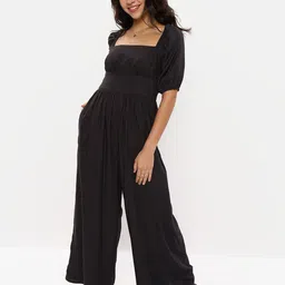 AMERICAN EAGLE OUTFITTERS Black Square Neck Puff Sleeve Wide Leg Basic Jumpsuit-picture-34