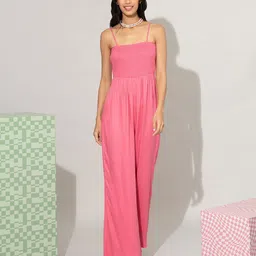 20Dresses Women Pink Smocked Wide Leg Basic Jumpsuit-image-32