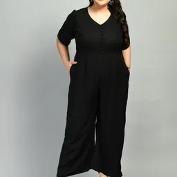 PrettyPlus by Desinoor.com Women Plus Size Black Basic Cotton Jumpsuit-6