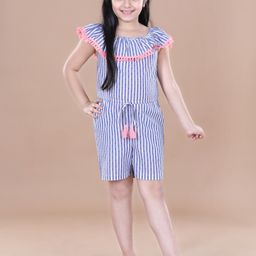 StyleStone Girls Blue & White Striped Playsuit With Ruffles-image-88