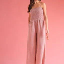 Globus Pink Shoulder Straps Smocked Jumpsuit-picture-31