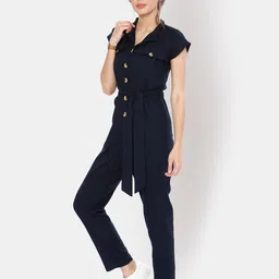 I Love She Navy Blue Linen Basic Jumpsuit-picture-13