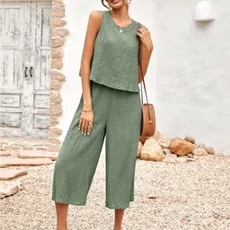 StyleCast Green Self Design Sleeveless Top & Trousers-image-13