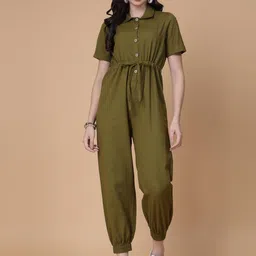 God Bless Cotton Shirt Collar Waist Tie-Ups Basic Jumpsuit-picture-37