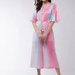 Zima Leto Pink & Blue Ombre Effect Printed Basic Jumpsuit-picture-3