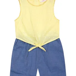Budding Bees Infants Girls Solid Round Neck Sleeveless Cotton Waist Tie Ups Playsuit-image-3