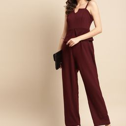 WoowZerz Women Burgundy Solid Basic Jumpsuit-40