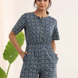 SANSKRUTIHOMES Geometric Printed Cotton Playsuit Jumpsuit-8