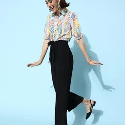 StyleStone Pink & Black Printed Shirt Collar Basic Jumpsuit-picture-31