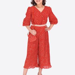 CUTECUMBER Girls Red Printed Culotte Jumpsuit-image-39