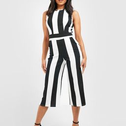 Boohoo Petite Monochrome High Neck Striped Culotte Jumpsuit-picture-22
