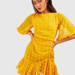 Boohoo Dobby Detail Flared Sleeves Ruched Mini Dress-picture-46