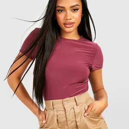 Boohoo Double Layer Slinky Short Sleeve Bodysuit-image-81