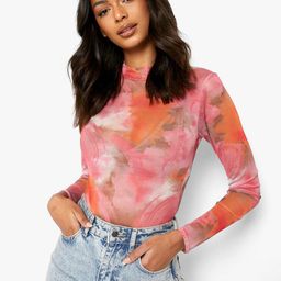 Boohoo Printed Mesh Sheer Bodysuit-image-5