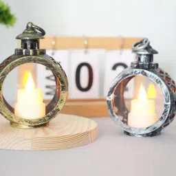 Hanging Vintage Decorative Lantern with Flickering LED Candle Light For Diwali Gold, Silver Plastic Hanging Lantern-image-16