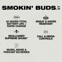 skullcandy Smokin Buds XT TWS Earbud 3Preset EQmodes,20Hr Playtime+Rapid,Use Either BudSolo Bluetooth Headset image 2