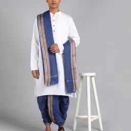 Shyam handloom Mens Navy Blue Colour Panjakejam Readymade dhoti and towel set Free size cotton Embroidered, Striped, Solid Men Dhoti-picture-10