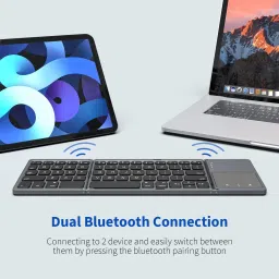 DooBuy Foldable Bluetooth Keyboard with Touchpad Compatible with iOS/Mac OS - Multi Device Rechargeable Wireless Keyboard with Trackpad for iMac, iPad, iPad Pro Laptop Accessory image 2